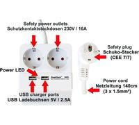 PeakTech P 3125 - Prise de table avec 2 x 230 V Schuko et 2 x USB chargeur avec 2,5 A max.