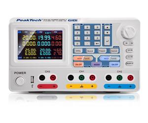 PeakTech P 6181 - Alimentation de laboratoire programmable à 2 canaux 0-30 V / 6 A & 0-6 V / 3 A, écran couleur TFT, USB, LAN, RS-232, CV/CC & programmes horaires