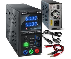 PeakTech P 6224 DC Alimentation de laboratoire 0–60 V 0–5 A – alimentation à découpage réglable pour l'électronique, l'atelier et les réparations