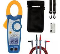 PeakTech Pince ampèremétrique PeakTech True RMS 1000A AC DC et multimètre numérique 4000 Counts avec testeur de continuité - CAT III 600V, 1 pièce, P 1640, bleu, jaune, blanc