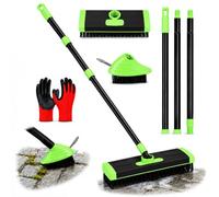 Pealeaf Ensemble Désherbeur Brosse Métallique Raclette Balai Deux Têtes 4-en-1 Manche Télescopique Extensible Outil Manuel Entretien Dallage Terrasse Bordure Jardin Nettoyant INOX (1PC-Green)