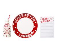 Pearhead Christmas Cookies for Santa Plate, Milk Jug and Dear Notepad Set, Gift For Kids, Holiday Decor, Blanc, Rouge.
