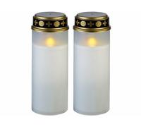 Pearl 2 grandes lanternes funéraires avec effet flamme à piles - coloris blanc