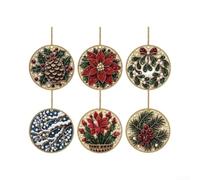 Pearl Art Lot de 6 décorations de Noël en bois | Décorations d'arbre en perles avec pierres précieuses en résine et perles brillantes pour adultes pré-percées avec cordons de