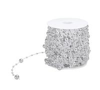 Pearl Bead Chain Strand Roll Artificial Pearl String Trim Decorative Beaded Rope for Wedding Party Home Decor 8mm 3mm Beads 30m Length ABS Material (Silver)