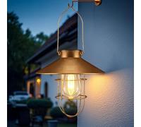 pearlstar Lanterne solaire pour extérieur - Lanterne solaire suspendue vintage en métal avec lampes LED chaudes pour jardin, cour, terrasse, décoration d'arbre, éclairage paysager solaire, cuivre