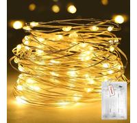 Peasur Guirlande LED à Pile Minuterie Lot de 1, 3m 30 LED Petite Guirlande Lumineuse Piles, 2 Modes/Étanche Guirlandes Lumineuses pour Noël Chambre Interieur Mariage Plate Décoration, Blanc Chaud