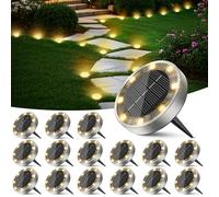 Peasur Lampe Solaire Au Sol Jardin Lot de 16, Lumiere Solaire Exterieur 8 LED, Étanche Spot Solaire Extérieur, Eclairage Solar pour Terrasse Allée Chemins Pelouse Cour Outdoor Garden, Blanc Chaud