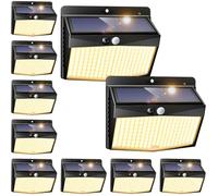 Peasur Lot de 10 lampes solaires de sécurité sans fil 168 LED avec détecteur de mouvement, étanchéité IP65, lampes murales solaires avec 3 modes pour cour, porte, clôture, garage