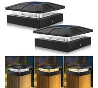 Peasur Lot de 2 lampes solaires à 3 modes, 10 x 10 cm, pour poteaux de clôture et poteaux en bois ou en vinyle, étanche, décoration de jardin