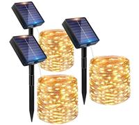 Peasur Lot de 3 Guirlande Solaire Exterieur, 3x12M 120 LED Golaire Extérieur IP65 Étanche, 8 Modes Guirlande Lumineuse Exterieure Solaire pour Jardin Terrasse Noël Mariage Fête, Blanc Chaud