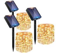 Peasur Lot de 3 guirlandes lumineuses solaires d'extérieur 12 + 2 m 120 LED à énergie solaire étanche IP65, blanc chaud