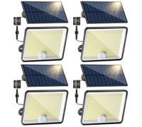 Peasur Lot de 4 Lampe Solaire Extérieur Détecteur de Mouvement, 348LED/ 3 Modes/Lumiere Solaire Jardin, Étanche IP65 eclairage Solaire avec Câble de 5M pour Garage Cour Allée