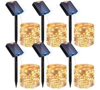 Peasur Lot de 6 Guirlande Solaire Exterieur, 6x12M 120 LED Golaire Extérieur IP65 Étanche, 8 Modes GuirlandeLumineuse Exterieure Solaire pour Jardin Terrasse Noël Mariage Fête, Blanc Chaud