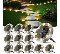 Peasur Lumiere Solaire Au Sol Lot de 12, Lampe Solaire Exterieur Jardin 8 LED, Étanche Spot Solaire Extérieur pour Chemins Allée Pelouse Terrasse Cour Piscine[Blanc Chaud]