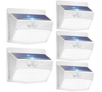 Peasur Lumiere Solaire Exterieur Lot de 5, 138LED Lampe Solaire avec Detecteur de Mouvement, Étanche 3 Modes Eclairage Exterieur Solaire Spot Led Sans Fil pour Jardin Terrasse Garage[Bordure Blanche]