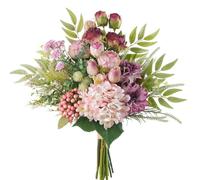 Peauley Bouquet de Fleurs artificielles Haut de Gamme 46 cm en Soie et Plastique : Roses, tulipans, Calliopsis, Dahlias, hortensias, Sauge, Pissenlit, Eucalyptus, Branches de Perles à Baies