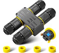 PEBA Connecteur de câble étanche à 3 fils - 4 voies IP68 - Diamètre du câble : 4-12 mm - Boîte de distribution extérieure - Borne de connexion avec levier pour l'extérieur - En forme de H - Noir