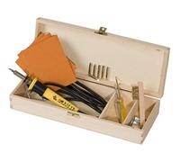 Pebaro 0285 Kit de Bricolage dans Une Belle boîte en Bois : pyrograveur, 3 Pointes de Gravure, 5 tampons de Gravure, pyrographie, Gravure sur Bois, écriture, Dessin, Gravure sur Bois, Cuir, liège,