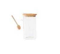 Pebbly Boite carrée haute en verre/bambou & cuillère doseuse - 1400 ml | Un Rangement Optimisé pour une Cuisine Organisée, Protégez vos Aliments Secs tout en Limitant le Gaspillage