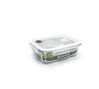 Plat/Boite rectangulaire en verre 1,5 l avec couvercle clapet spécial micro-onde