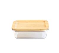 Pebbly - Boite en Verre et Bambou - Rectangulaire - 1,5 L - pour Cuire, Conserver, Transporter et Réchauffer - 100% Hermétique - Matériaux Naturels, Naturel