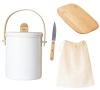 PEBBLY - Coffret Zéro Déchet : Seau à Compost et Son Filtre à Charbon Anti-Odeur intégré, Planche à Découper en Bambou, Couteau et Filet à Légumes en Coton Bio - - Le Kit Parfait pour démarrer