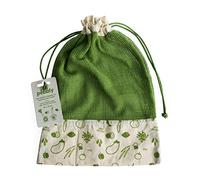 Pebbly Sac à légumes en Coton Bio vert-30x40cm | Sac Avec Cordon de Serrage, Parfait pour Stocker des Fruits et Légumes et Réduire le Gaspillage Alimentaire
