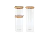 Pebbly Bocal de rangement PKV-035 - set de 3 pc verre et bambou