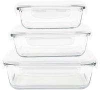 Pebbly - Set de 3 boites de conservation en verre rectangulaires - 400 ml, 650 ml et 1L - Pour Cuire, Conserver, Transporter et Réchauffer - 100% Hermétique