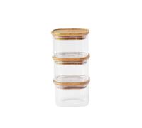 Pebbly – Boîtes de conservation carrées en verre avec couvercle en bambou – Lot 3 x 500 ml