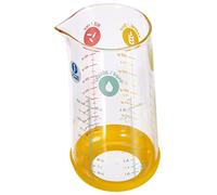 Pebbly - Verre Mesureur en Verre - 500 ml - Avec Base Silicone Antidérapante et Bec Verseur - 4 Mesures de Liquides (ml l, L) Facilite les Conversions - Matériaux Naturels