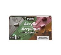 Pébéo - Acrylique Multisurfaces - Set 24 Flacons 59ml Brillant Couleurs Assorties + Accessoires - Kit de Peinture Acrylique pour Artiste et Débutant - 2 Pinceaux - Couleurs Lumineuses et Opaques