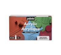Pébéo - Acrylique Multisurfaces - Set 24 Flacons 59ml Mat Couleurs Assorties + Accessoires - Kit de Peinture Acrylique pour Artiste et Débutant - 2 Pinceaux - Couleurs Lumineuses et Opaques