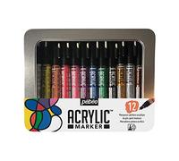 Pébéo Boite Metal Acrylic marker-12 marqueurs 1,2 mm, Coloris Assortis, 12 x 1,2 mm 201500