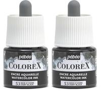 Pébéo - Encre Colorex 45 ML Noir d'ivoire - Colorex Encre Aquarelle Pébéo - Encre noire Rendu Velouté - Encre Dessin Multi-outil Tous Supports - 45 ML - Noir d'ivoire, (Watercolor) (Lot de 2)