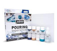 Pébéo - Kit Découverte Pouring Expériences - Peinture Acrylique Pré-mélangée Prête à l'Emploi - 4 Flacons 59ml + Huile de Silicone 50ml + 1 Carton Toilé