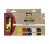 Pébéo Origin Acrylics Primary Set 5 x 60 ml Acrylic Paint Matt Finish 100% Recycled Binding Material 96% European Raw Materials Yellow, Red, Cyan, White, Black