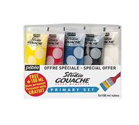 PÉBÉO Pack 5 peintures Couleurs Primaires Gouache Studio 5 Tubes 100 Ml (Noir D'Ivoire, Blanc Permanent, Jaune Primaire, Cyan, Magenta)