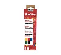 Pébéo - Set Initiation Marbling - Kit Peinture sur soie - Assortiment 6 Flacons Bouchon Pipette de 20 ml - Jaune Citron, Rose bengale, Cyan, Vert émeraude, Noir + 1 flacon Bain Marbling
