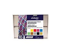 Pébéo - Setacolor Coffret Collection Opaque - Kit Peinture Textile - 10 flacons de 45 ml Assortis + 1 Tube Setacolor 3D Gloss 20 ml Black +1 marqueur 7A + Accessoires + Guide Créatif