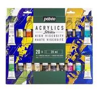 Pébéo Studio Acrylics – Peinture acrylique 20 x 20 ml + pinceau – couleurs assorties