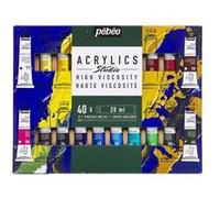 Pebeo Studio Acrylics Etui 40 Tubes De 20 Ml Assortis Et Pinceau 5 Meches Armees N4 8 Cm G
