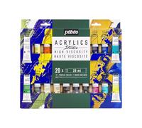 Pébéo Studio Acrylics - Kit Peinture Acrylique - 20 Tubes 20 ml + Pinceau - Couleurs Assorties - Idéal pour Artistes et Débutants
