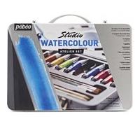 Pebeo Studio - Ensemble de peinture - 33 parties - aquarelle - couleurs assorties - fine - demi-plateau - 12 ml COFFRET ATELIER METAL G