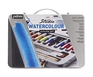 Pebeo Studio - Ensemble de peinture - 33 parties - aquarelle - couleurs assorties - fine - demi-plateau - 12 ml COFFRET ATELIER METAL G