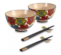 PECHINO LINE Set de 2 Bols coupelle en grès D11.5 300 ml avec baguettes Décor bleu clair WD Lifestyle