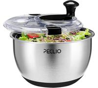 Peclio Grande Essoreuse à salade 4,5L en acier inoxydable 18/10 de haute qualité avec couvercle transparent, fond antidérapant - Salad Spinner avec mécanisme à manivelle - Sans BPA et passe au