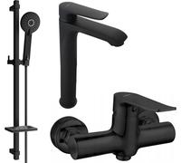 Pecos DQ40 SET mitigeur de lavabo + mitigeur de douche avec accessoires , noir (72714DQ40-70)