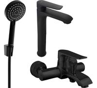 Pecos R75 Ensemble de mitigeurs de lavabo et de baignoire avec accessoires, noir (72713R75-70)